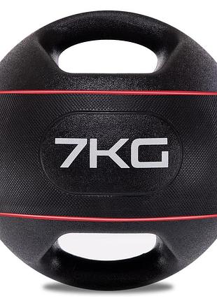 Медбол мяч медицинский двуручный с хватами zelart ta-7827-7 вес-7кг d-27,5см черный-красный