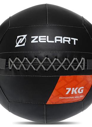 Мяч набивной медицинский для кроссфита wall ball zelart ta-7822-7 вес-7кг черный