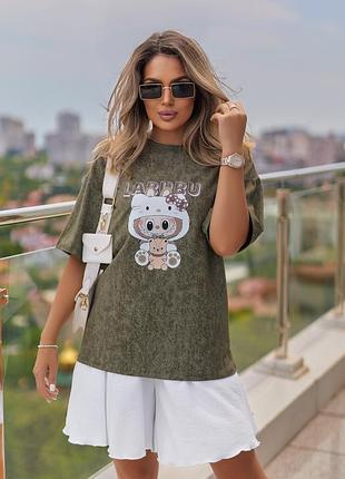 Модная футболка тай-дай labubu "kitty" (туречевинка) арт: 5256