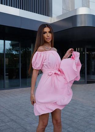 Сарафан мини платье бандо короткий рукав приталенная пояс рюши воланы фонарь бант