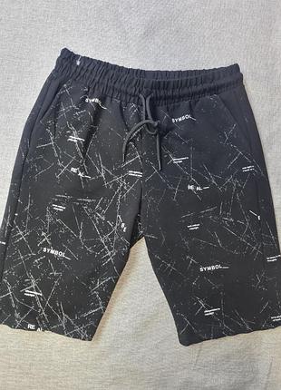 Шорты с принтом мужские трикотаж туречна, трикотажные шорты, черные шорты с белым принтом, шорты
