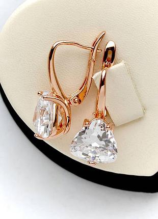 Позолоченные серьги белые камни медицинское золото позолоченное серьги беже камны медзолото