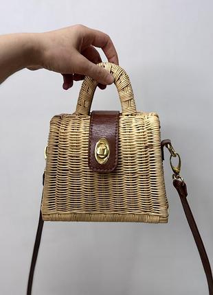 Стильна літня плетена сумка з ротангу зі шкіряною ручкою8 фото