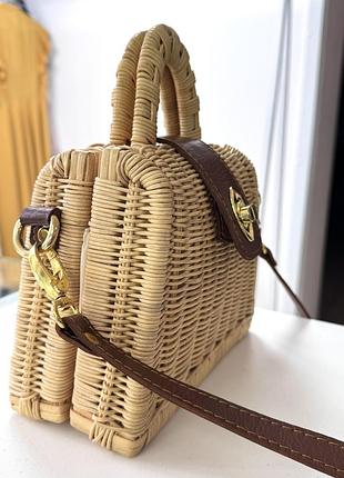 Стильна літня плетена сумка з ротангу зі шкіряною ручкою3 фото