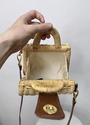 Стильна літня плетена сумка з ротангу зі шкіряною ручкою5 фото