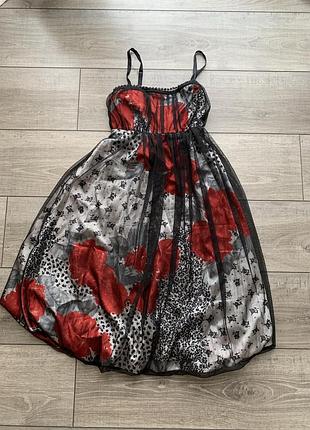 Нарядне фатінове плаття сукня dfl на бретелях в квітковий принт