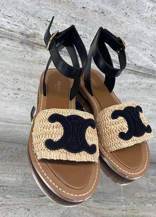 Босоніжки шкіряні плетені соломяні на ремені сандалі