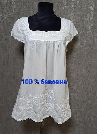 Блуза свободного кроя,туника 100% хлопок, легкий, летний, вышитый, p. xl