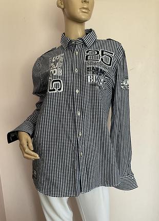 Стильна чоловіча рубашка в клітинку з логотипами бренду/ m/ brend camp david