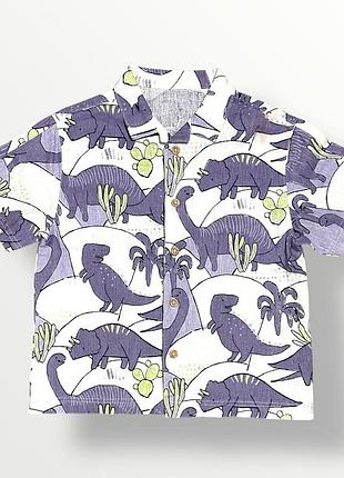 George льняная рубашка динозавр рубашка летняя с коротким рукавом