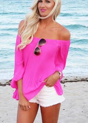 Блуза открытые плечи парусин розовая