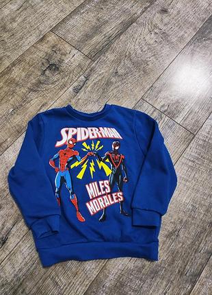 Свитшот, кофта, свитер утепленный, с начесом, spiderman, marvel, р. 104-110, 4-5 лет