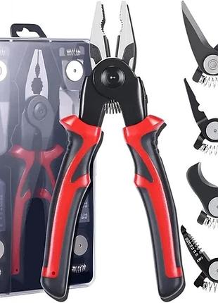 Плоскогубцы 5 в 1 с насадками кусачки, бокорез, стриппер и ножницы по металлу / многофункциональные плоскогубцы