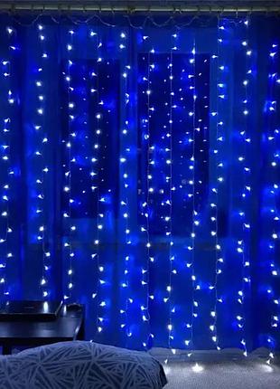 Праздничная гирлянда занавес "штора" на окно 200led 3х2м мультицветная цвет диодов синий usb