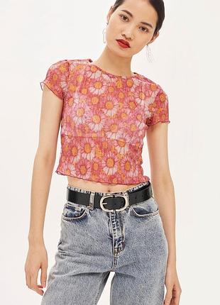Блискучий квітковий прозорий топ футболка topshop s/m