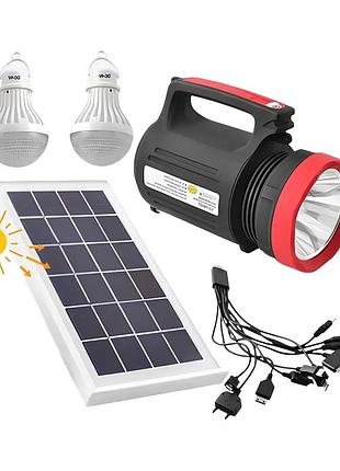 Фонарь-прожектор аккумуляторный с солнечной панелью wimpex wx-1902 5w + 2 лампы 3w