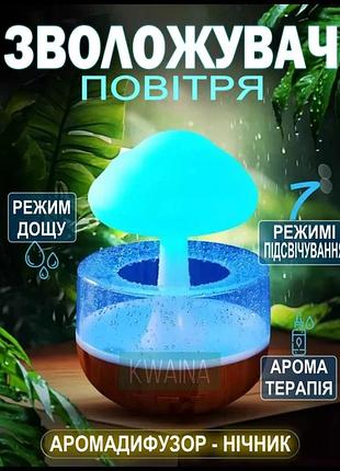 Зволожувач повітря гриб з ефектом дощу/аромодифузор-нічник з підсвіткою mushroom drop water