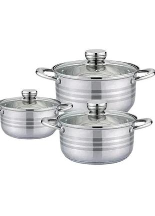 Набір каструль rainberg rb-604 6 предметів, набір кухонного неіржавкого посуду з кришками