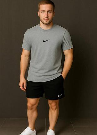 Мужской спортивный костюм найк nike футболка свободная шорты до колен комплект серый бордовый хаки синий черный белый бирюзовый желтый из хлопка