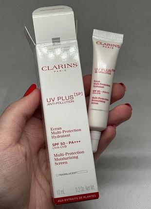 Зволожувальний захисний флюїд-екран для обличчя clarins uv plus [5p] anti-pollution spf 50 10 ml