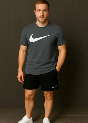 Мужской спортивный костюм найк nike футболка свободная шорты до колен комплект серый бордовый хаки синий черный белый бирюзовый желтый из хлопка