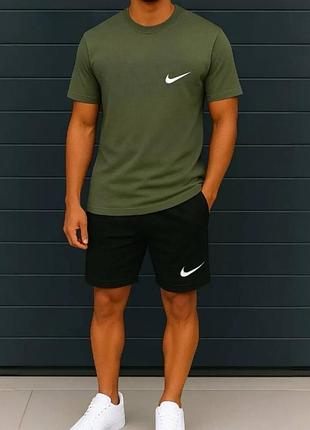 Чоловічий спортивний костюм найк nike футболка вільна шорти до колін комплект сірий бордовий хакі синій чорний білий бірюзовий жовтий з бавовни