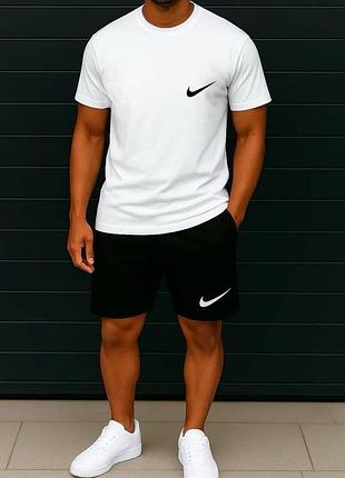 Мужской спортивный костюм найк nike футболка свободная шорты до колен комплект серый бордовый хаки синий черный белый бирюзовый желтый из хлопка