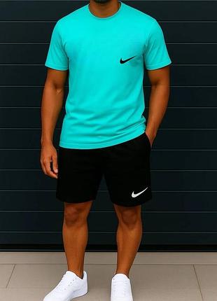 Чоловічий спортивний костюм найк nike футболка вільна шорти до колін комплект сірий бордовий хакі синій чорний білий бірюзовий жовтий з бавовни