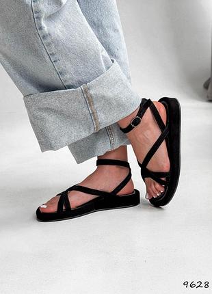 Босоніжки жіночі ella чорні, натуральна замша  9628