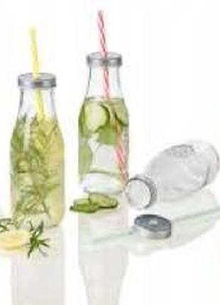 Набір склянок ernesto trinkgläser-set (4 шт, 430 мл, з кришкою та трубочками)