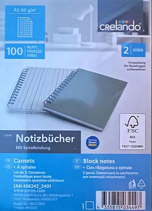 Записные книжки crelando со спиральным переплетом, 2 штуки по 100 листов