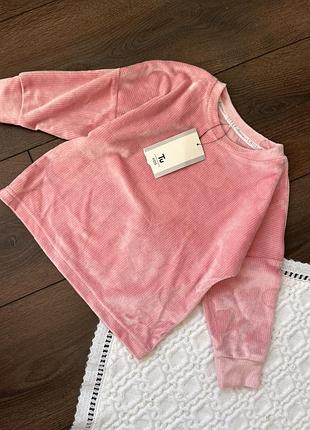 Рожева кофта світшот велюровий для дівчинки з сердечками 12-18 міс