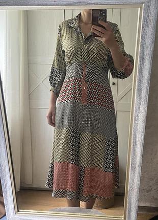Платье-рубашка миди женское zara s красное с принтом