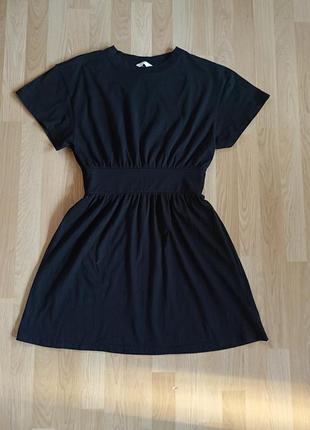 Трендовое женское летнее платье футболка черного цвета h&m