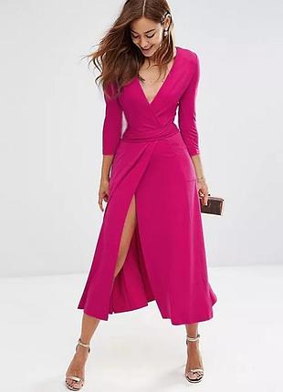 Распродажа платье asos миди/макси на запах ягодного цвета