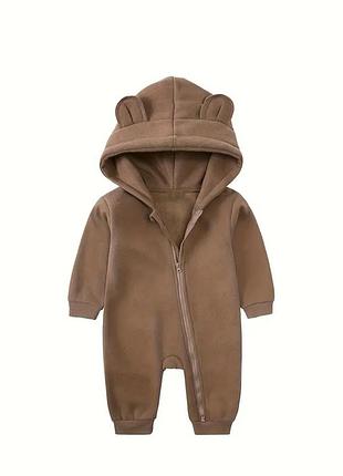 Теплый ромпер, комбинезон, тринитка на флисе, для детей на возраст 1-2 года