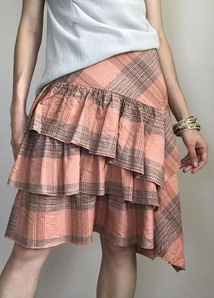 Літня натуральна спідничка асиметрична з воланами ярусна міні спідниця promod