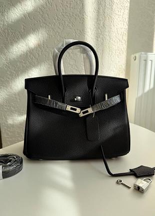 Сумка черная кожаная биркин birkin 25 cm