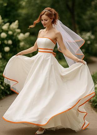 Весельное платье david's bridal с мандариновой окантовкой, фата uv, old money mood