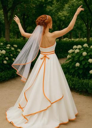 Весельное платье david's bridal с мандариновой окантовкой, фата uv, old money mood4 фото