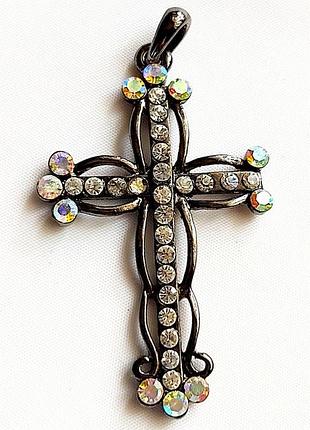 Кулон подвеска крестик со стразами
