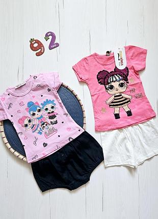 Костюм летний детский 92см, туреченица, броки, комплект для девочки, футболка+шорты, майка+шорты, футболка с лол