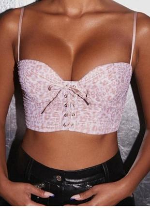 Милый леопардовый нежно - розовый топ oh polly на завязках ох полли корсет