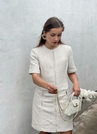 H&m твід твідова сукня плаття міді футляр нарядна біла класична повсякденна