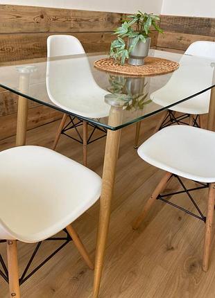 Стеклянный стол + 4 современных стула