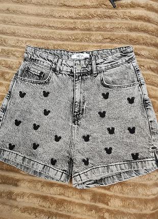 Шорты джинсовые в принт микки маус