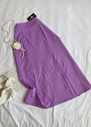 Жіноча фіолетова спідниця міді із костюмки