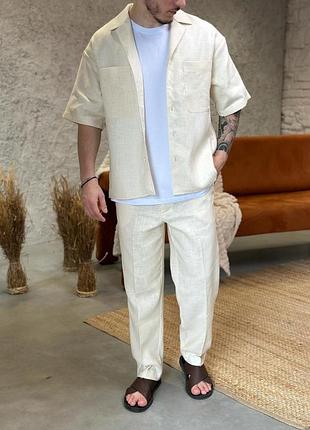 Лляний костюм вільного крою сорочка і штани