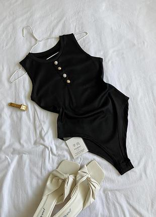 Жіночий чорний боді - майка  рубчик