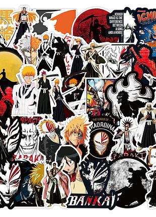 Набор аниме наклеек bleach стикеры блич банкай манга наклейки anime manga bankai ичиго куросаки самурай духи призраки ghost стикер пак